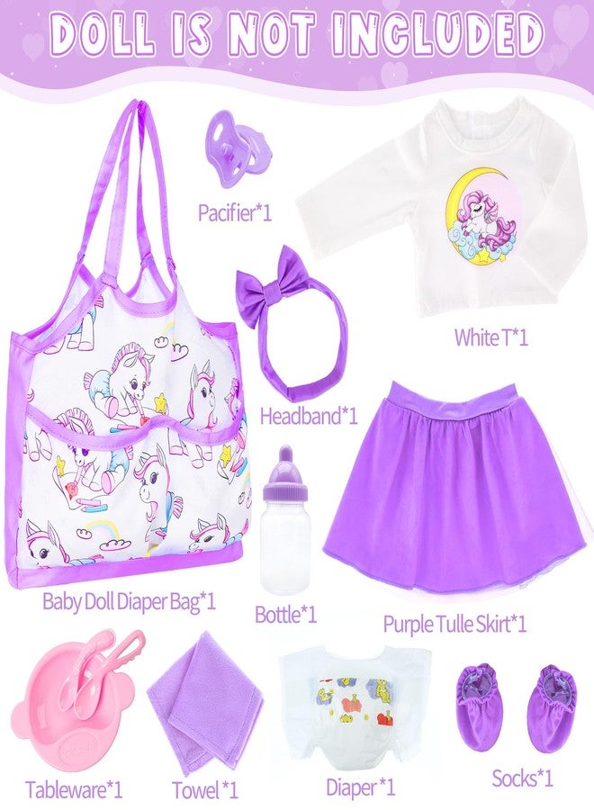 UNICORN ELEMENT Baby Doll Diaper Bag Set with 14-16 Inch Doll Clothes and Accessories Included Bottles, Pacifier, Diaper, Headband Best Gift for Kids - Image 3